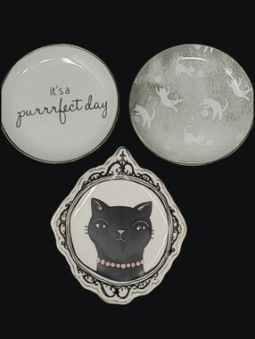 3 CAT JEWELRY TRINKET PLATES
